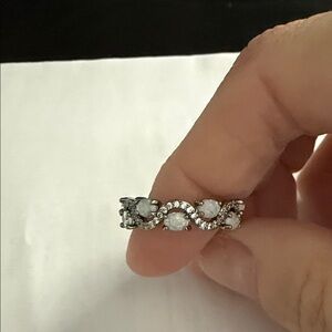 BP Silver Ring with White Gemstones